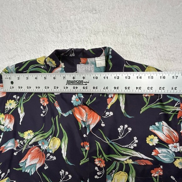Esprit Collection Women's Floral Print Collared Button Up Shirt Black/Red Medium - Picture 6 of 8
